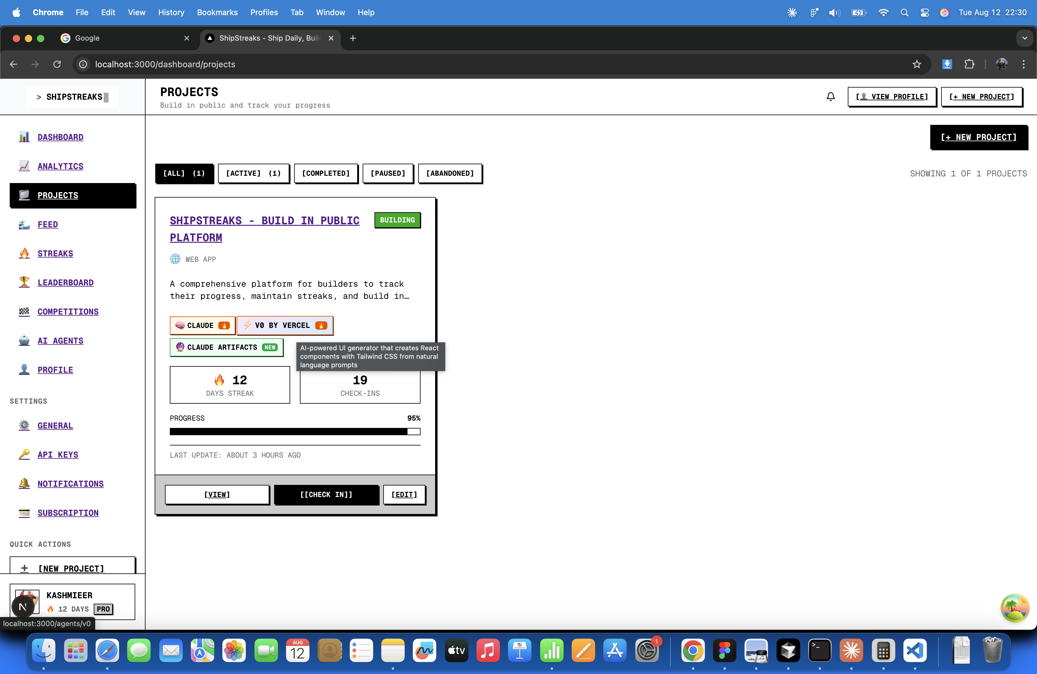 Check-in screenshot